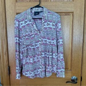 Maeve Anthropologie Pink Islet Geometric Print Blouse Size S